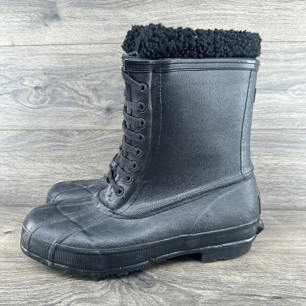 Explorers Steel Shank Boots Mens Size 10 Black Rubber Waterproof Lace Up Vintage